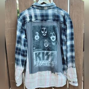 Heavy Flannel Shirt Upcycled  KISS Size Large